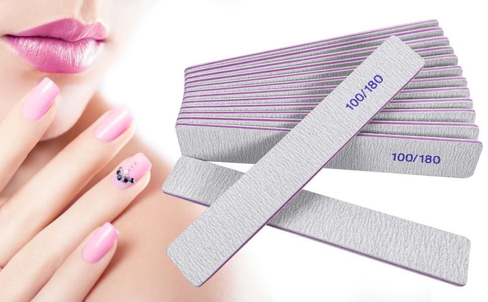 Nail Files (12 count), 100/180 Grit Emery Boards Nail File for Nails and Acrylic Nails, Double Sided Emory Boards limas para unas acrilicas Profesional Fingernail Filer Reusable Manicure Gray