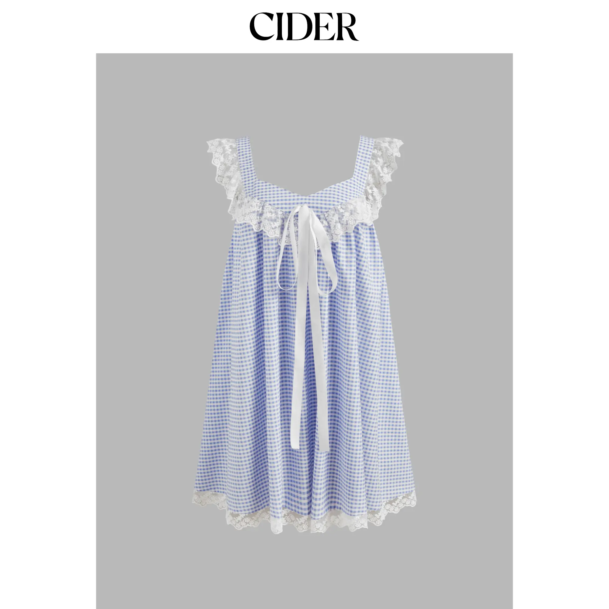 Cider [size 0-10] Sweetheart Gingham Lace Trim Babydoll Knotted Mini Dress SummerFinds