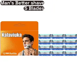 Men's Safety Razor Set, 12/24 Replacement Heads, 5-Layer Blades, Sealed Packaging, Sharp & Corrosion-Resistant, Smooth Shave, Durable, Blue Color