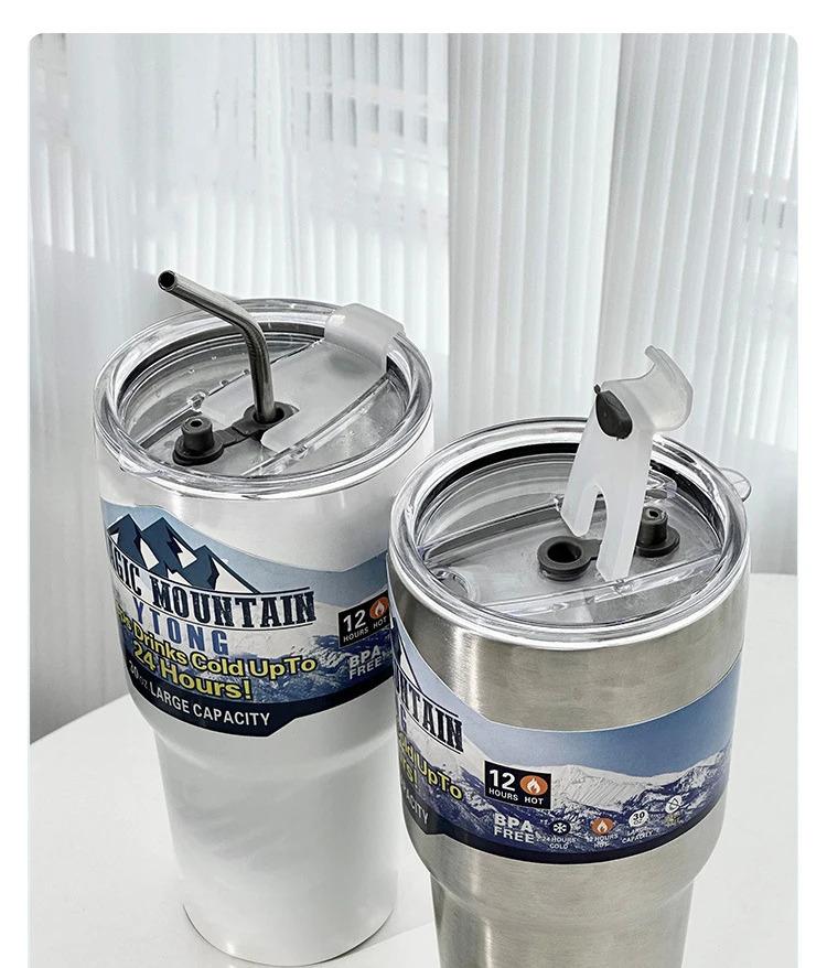 Magic Stainless Steel Freeze Thermos Cup with Straw Ice Coffee Drink Vacuum Insulated Bottle Car Travel Outdoor Mountain Cup