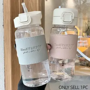 1Pc Creative Water Bottle with Straw Portable Cute Plastic Drinking Bottle Leak-proof Drinkware for Drinking Milk Coffee Tea Plastic Water Bottles