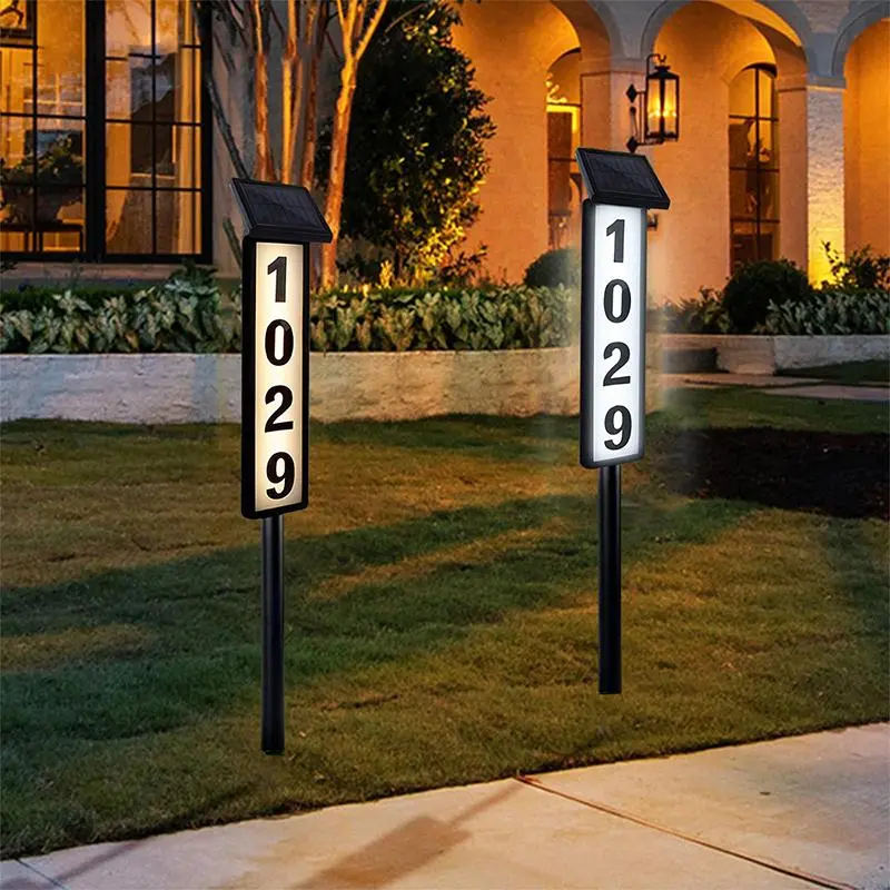 Solar Address Plaque with Warm and Cold Path Marking Lights, Solar Outside Lights, Ip65 Waterproof Outdoor Door Number Sign for Yard Garden