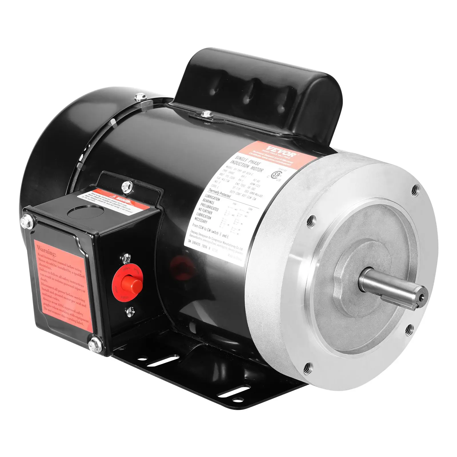 【DealsForYouDays】VEVOR 1HP Single-Phase AC Electric Motor, 1725 rpm, 115V/230V, 56C Frame, 5/8" Keyed Shaft, CW/CCW Spin, for Air Compressors, Agricultural Machinery