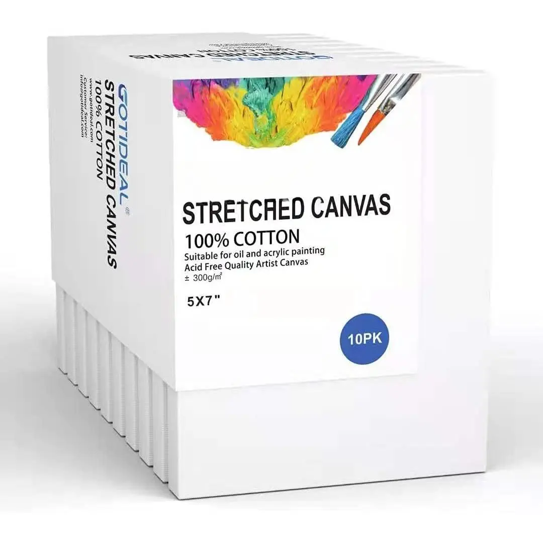 Stretched Canvas, 5x7 Inch Set of 10, Primed White |   Artist Canvas Boards for Painting,  Pouring, Oil  Dry & Wet Art Media