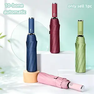 Ten-Rib Sturdy Frame Automatic Folding Umbrella, Anti-Inversion Wind Resistant, Upf50+ UV Protection, Portable All Weather Umbrella, 1pc