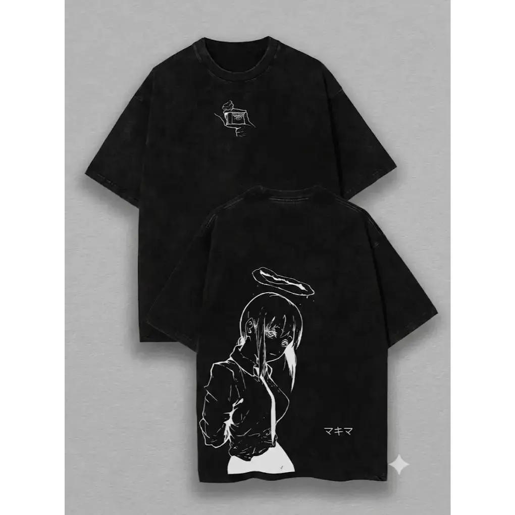 Makima - Chainsaw Man T-Shirt Anime Clothing Makima Tee Washed Heavy Cotton T-shirt, Gift For Anime Merch Fan, Manga Lover Gift Gift For Him Gift For Her Menswear Clothing anime lover Oversized Classic