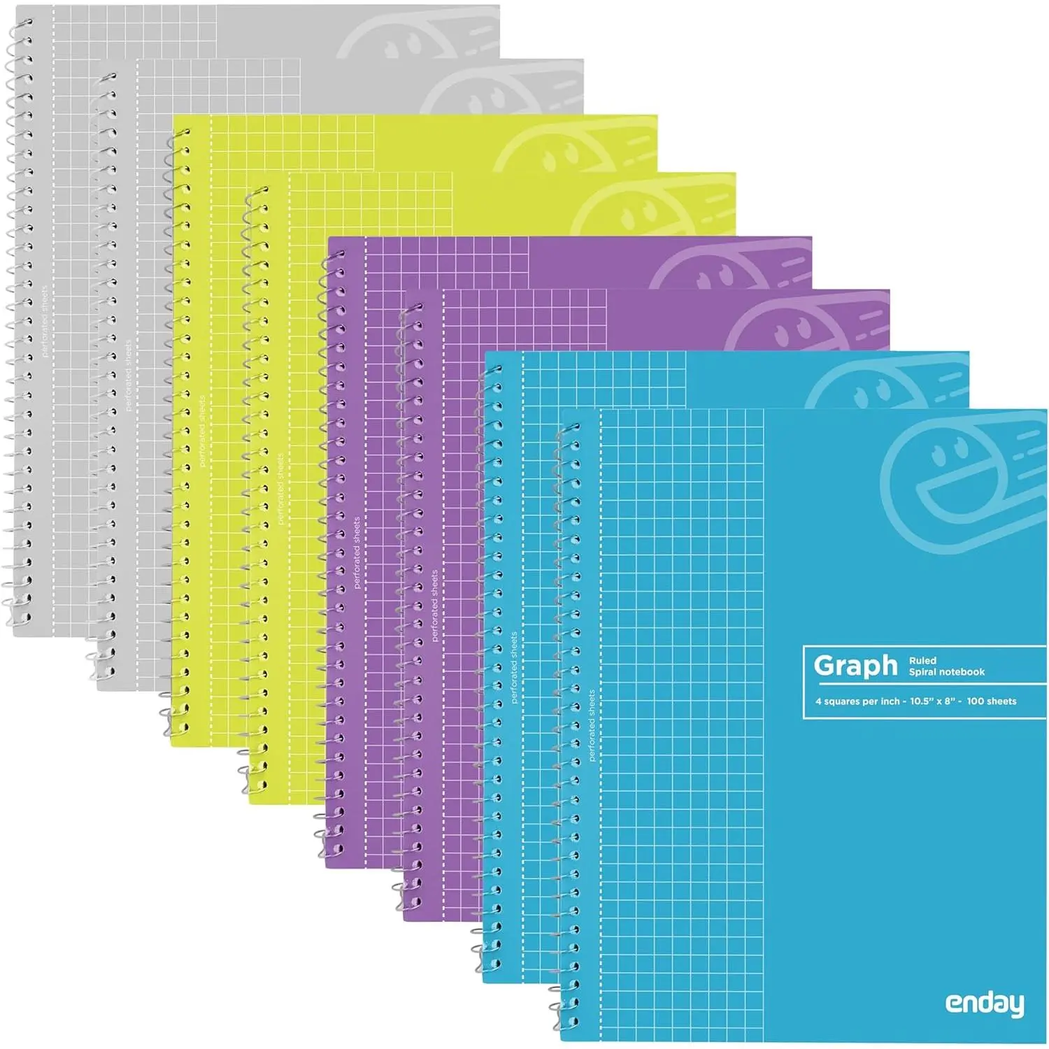 Graph Paper Notebook (8 Pack) Grid Notebook, Graph paper spiral notebook, Graph notebook, 4 Squares per inch Grid paper notebook, White Paper Quad Ruled Spiral  Colors - by Enday