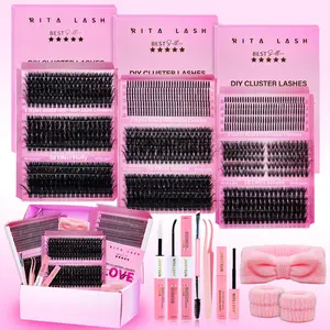 RITALASH 960PCS Spike&Cat50D&60D&80D&100D Lash D Curl Individual Eyelashes Black, Thick Individual Eyelashes Kit With Lash Bond&Seal Lash Remover Tweezers Dual-Ended Head&Wristband For Daily Life & Dates & Party