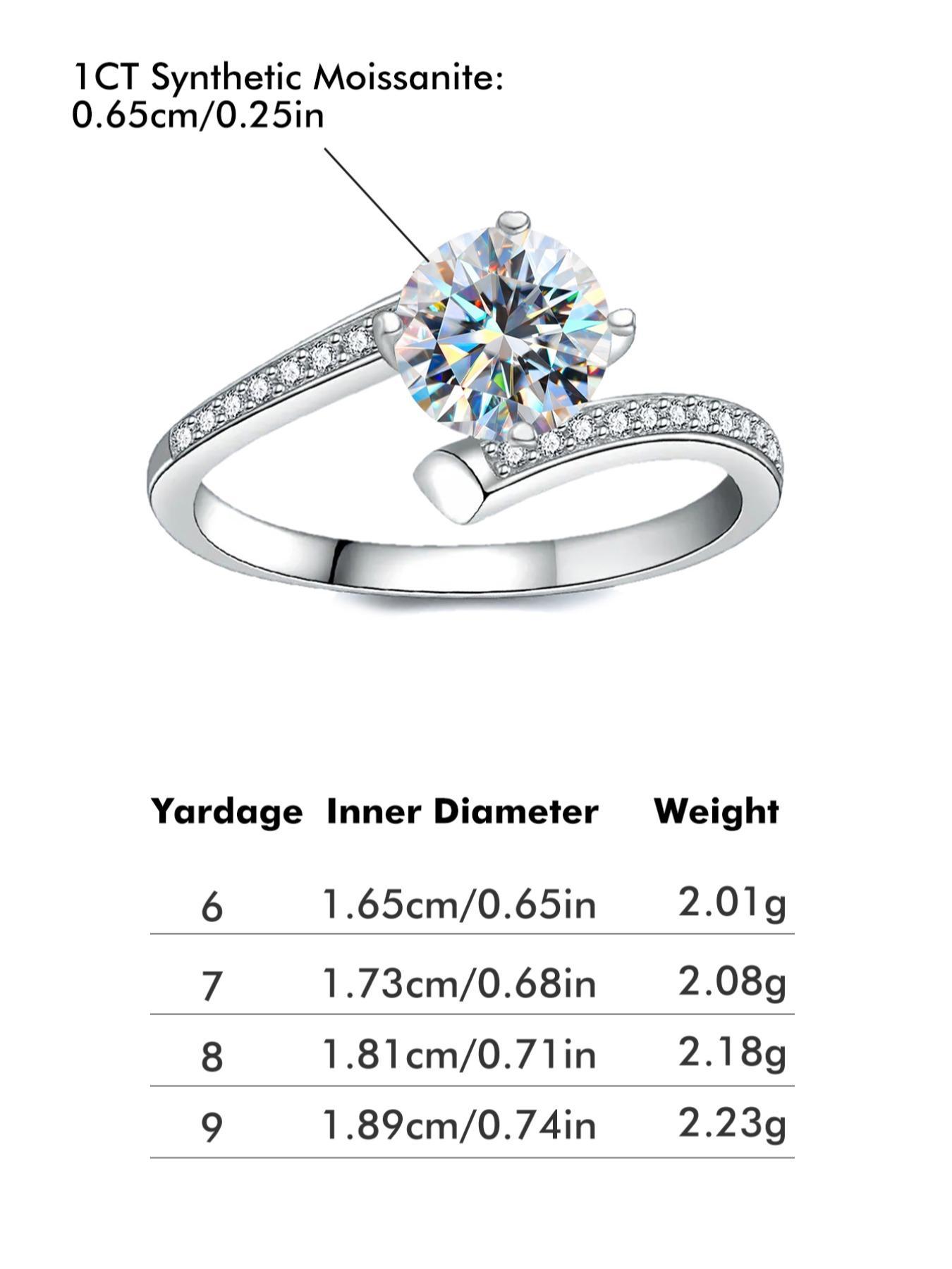 S925 Sterling Silver Synthetic Moissanite Ring, Four Claw Classic Women's Ring, Exquisite Jewelry Anniversary Gift for Ladies and Girls