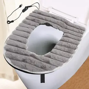 Soft toilet seat cushion, winter temperature control heated rabbit down toilet seat cushion, washable comfortable toilet seat cover, quick heating and constant temperature heating plush seat cushion with zipper, 43 * 37cm, gray