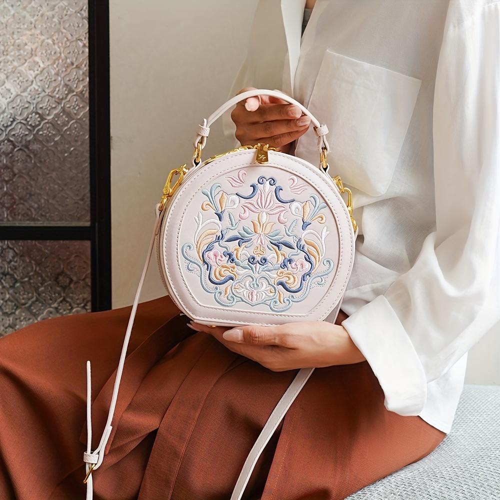 [Elegant Floral Crossbody Bag] Chic Multicolor Floral Embroidered Crossbody Bag - Elegant Faux Leather Shoulder Purse with Golden-Tone Hardware, Zip Closure, and Polyester Lining - Handwash/Dry Clean