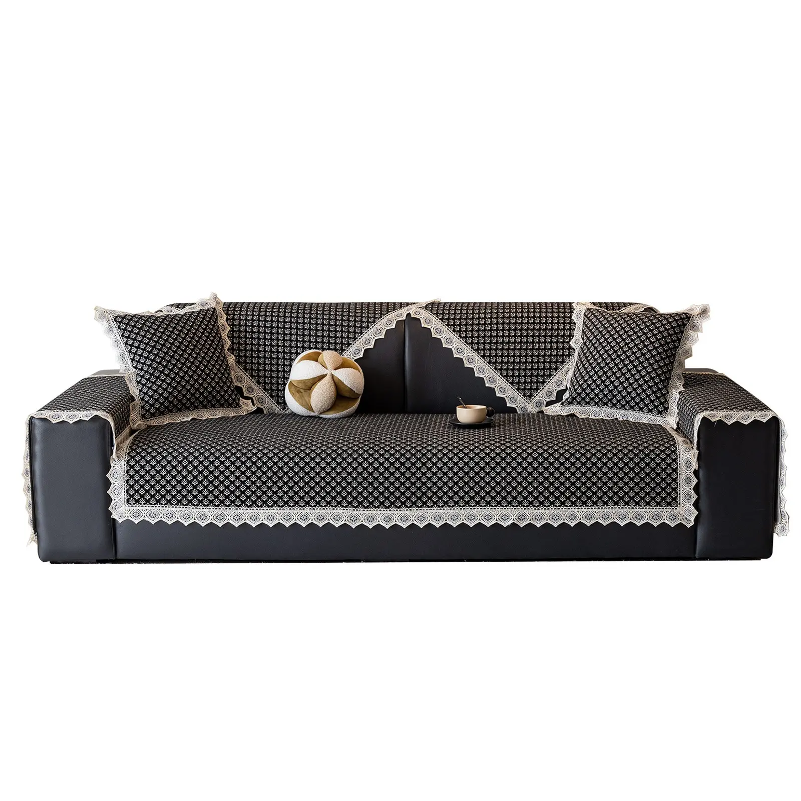 Luxury Vintage Embroidered Sofa Cushion, Elegant Lace Trim, All-Season Non-Slip Home Leather Sofa Pad, Durable and Stylish Design