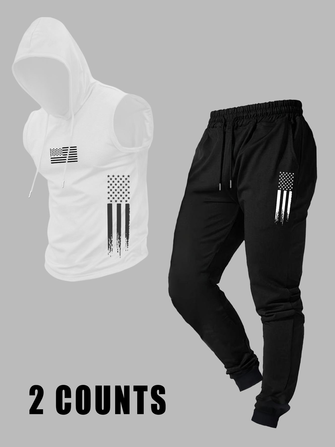 Men's Casual Hooded Vest with Long Pants, Comfortable Fitted Knit Fabric for Fall Season, Stylish Set for Everyday Wear, Activewear