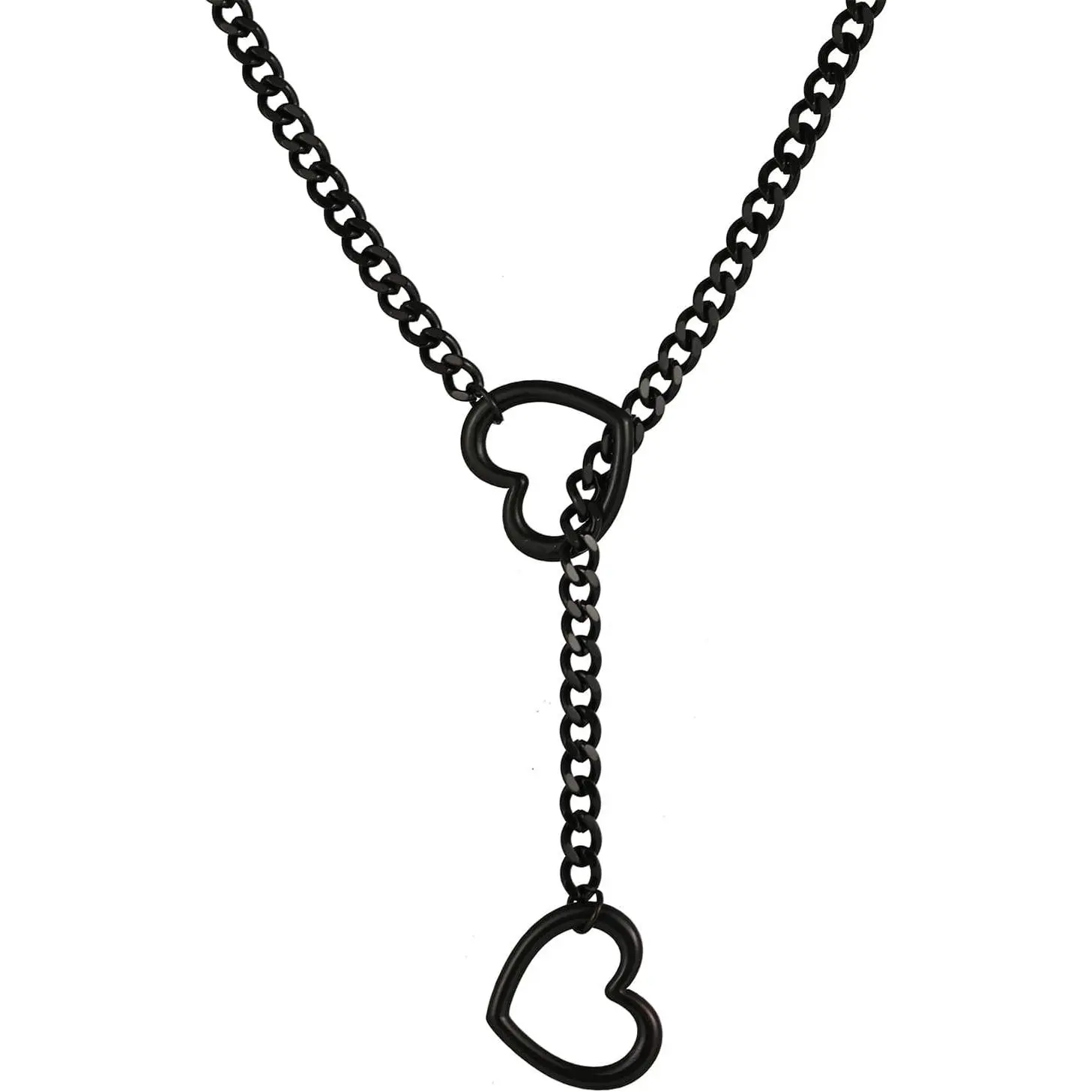 Heart O-ring Slip Chain Necklace for Women Punk Rock Stainless Steel Cuban Long  Necklace Y-Necklace  Gifts Adjustable Lariat Y-Necklace Locker With Key