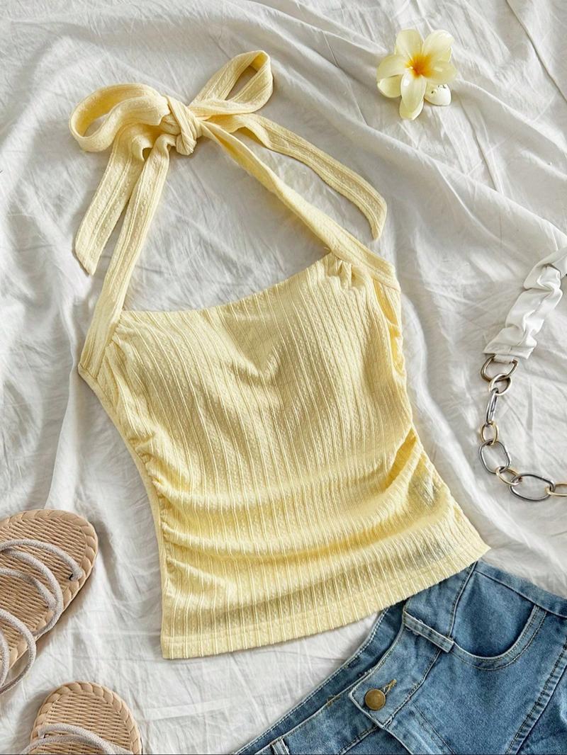 Women's Solid Boho Sleeveless Halter Top, Casual Minimalist Sleeveless Top for Summer, Ladies Clothes for Daily Wear