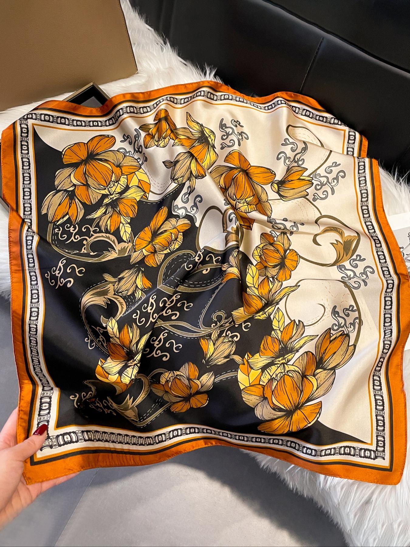 Women's Floral Print Square Scarf, Boho Style Bandana for Women, Fashionable Soft Comfortable Scarf for Daily Wear, Trendy All-match & Exquisite Scarf for Birthday Gift, Casual Soft Shawl
