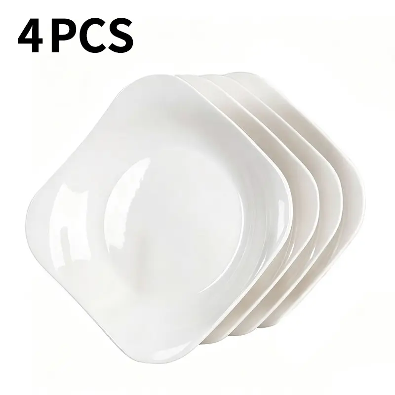 4 Pack Curved Petal Shaped Ceramic Deep Plates, Minimalist Irregular Square Dinner Plates, Heat Resistant, Dishwasher Safe, Microwave Friendly, Modern Ceramic Plates