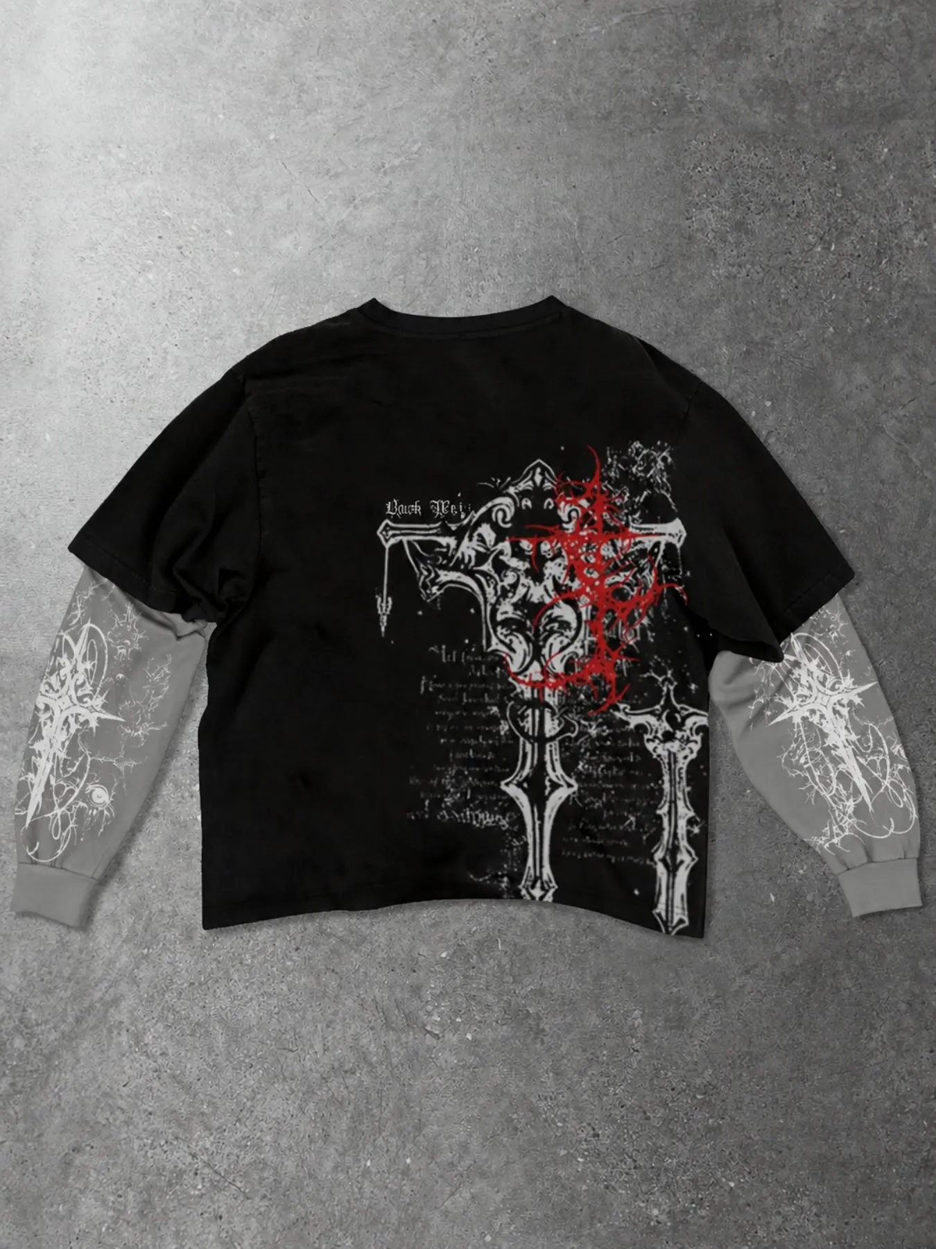 Men's Long Sleeve T-Shirt, Gothic Portrait Cross Skull Graffiti Print Crew Neck Streetwear Top