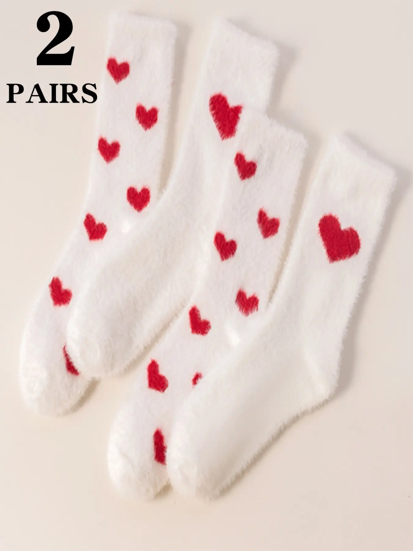 2 Pairs Heart Pattern Imitation Mink Velvet Mid-Calf Warm Socks, Cozy Home Wear, Soft and Comfortable, Perfect for Cold Weather