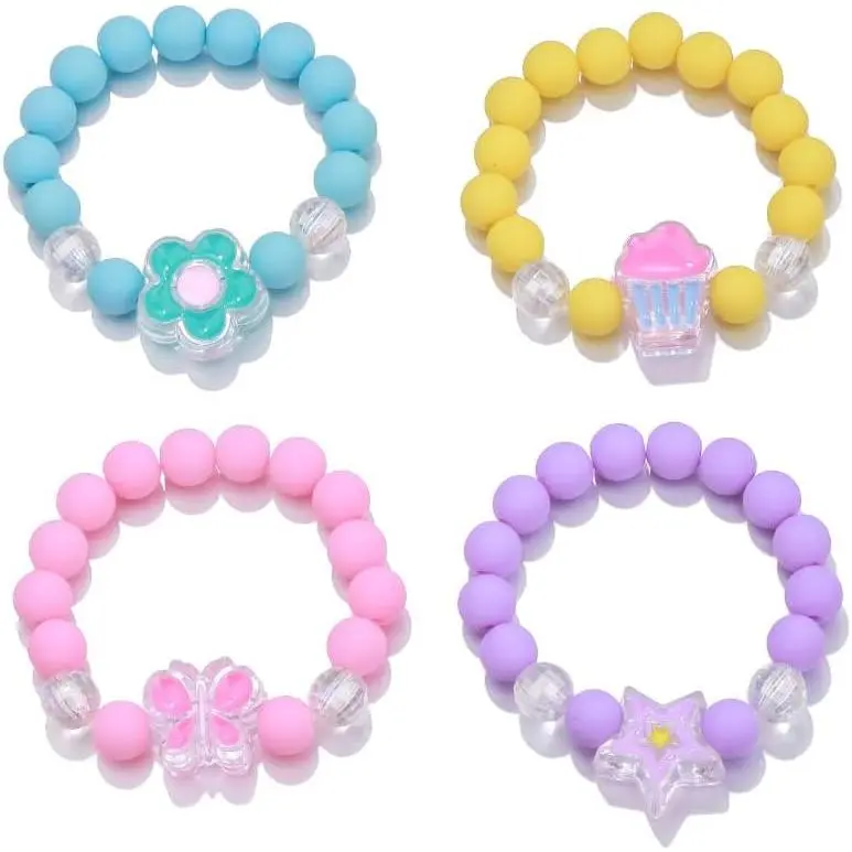 Colorful Rainbow Flower Heart  Bracelets Set Y2k Friendship  Beaded Stretchy Strand Bracelet for Women Girls Cute Preppy Party Favor Play Holiday Beach  Birthday Gifts