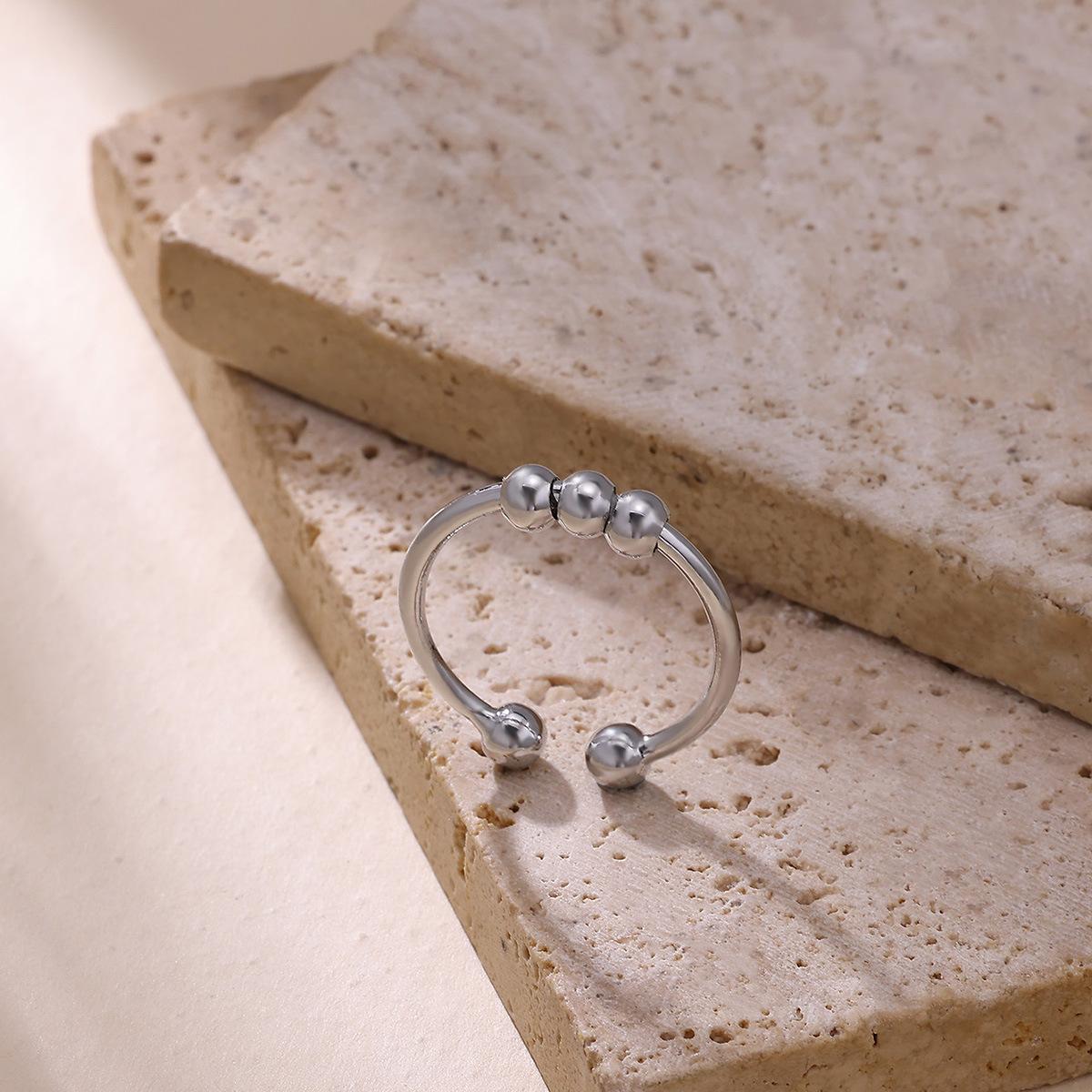 Spiral Bead Anxiety Relief Open Ring Gold Simple Men's and Women's Rotating Bead Finger Ring Handpiece