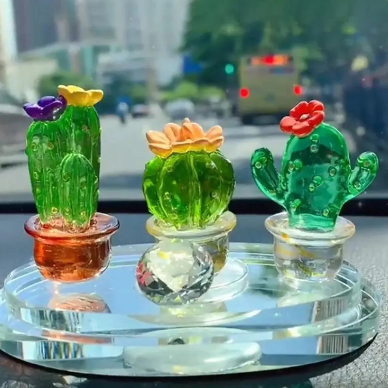 4 Pcs Handmade Resin Cactus Figurines Ornaments Mini Bonsai Cute Miniature Desktop Craft Home Decor Vehicle Ornament