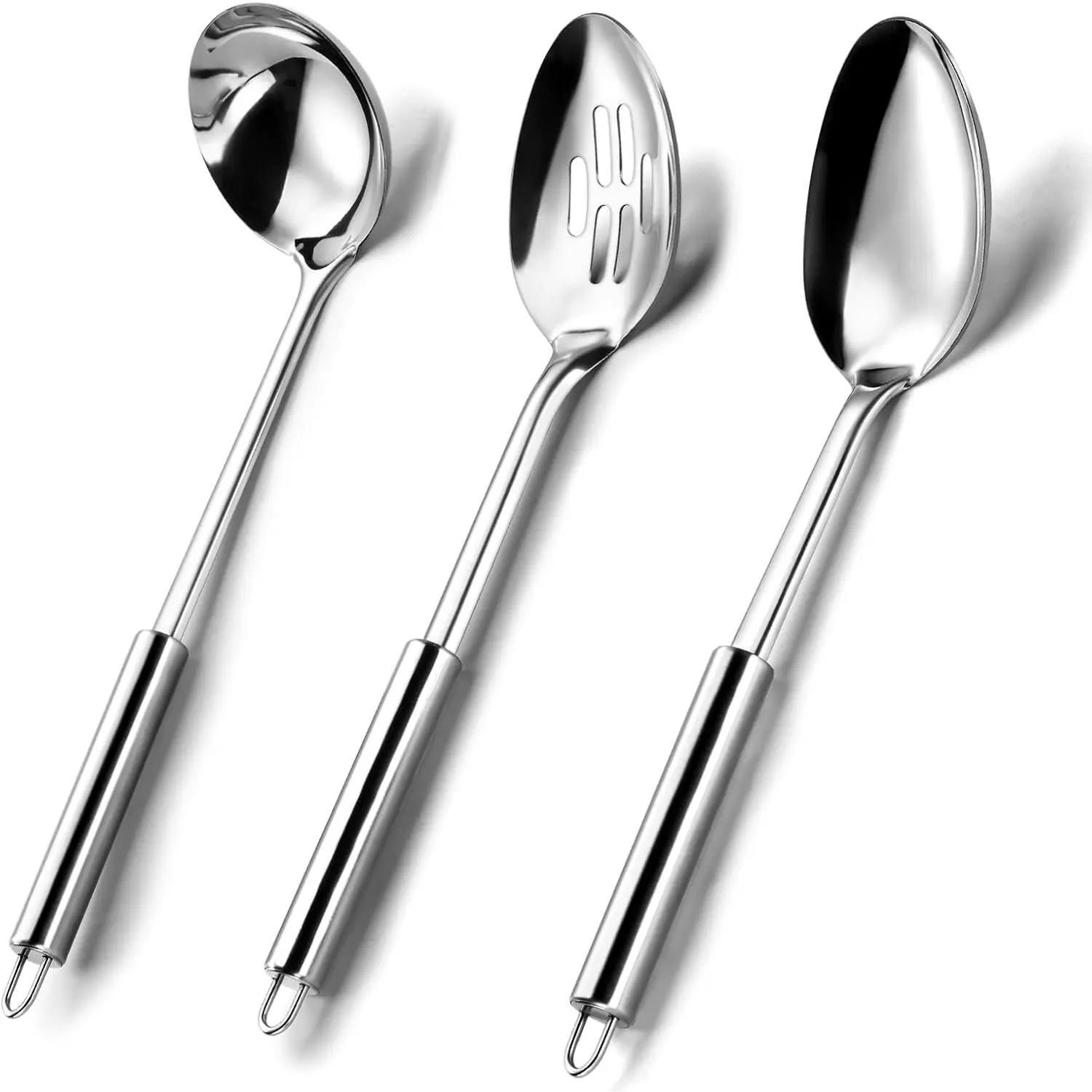 Serving Utensils Set for Parties,3-  Stainless Steel utensils set,Includes 1 Serving Spoon, 1 Slotted Spoon and 1 Soup Ladle,Serving Spoons for Buffet