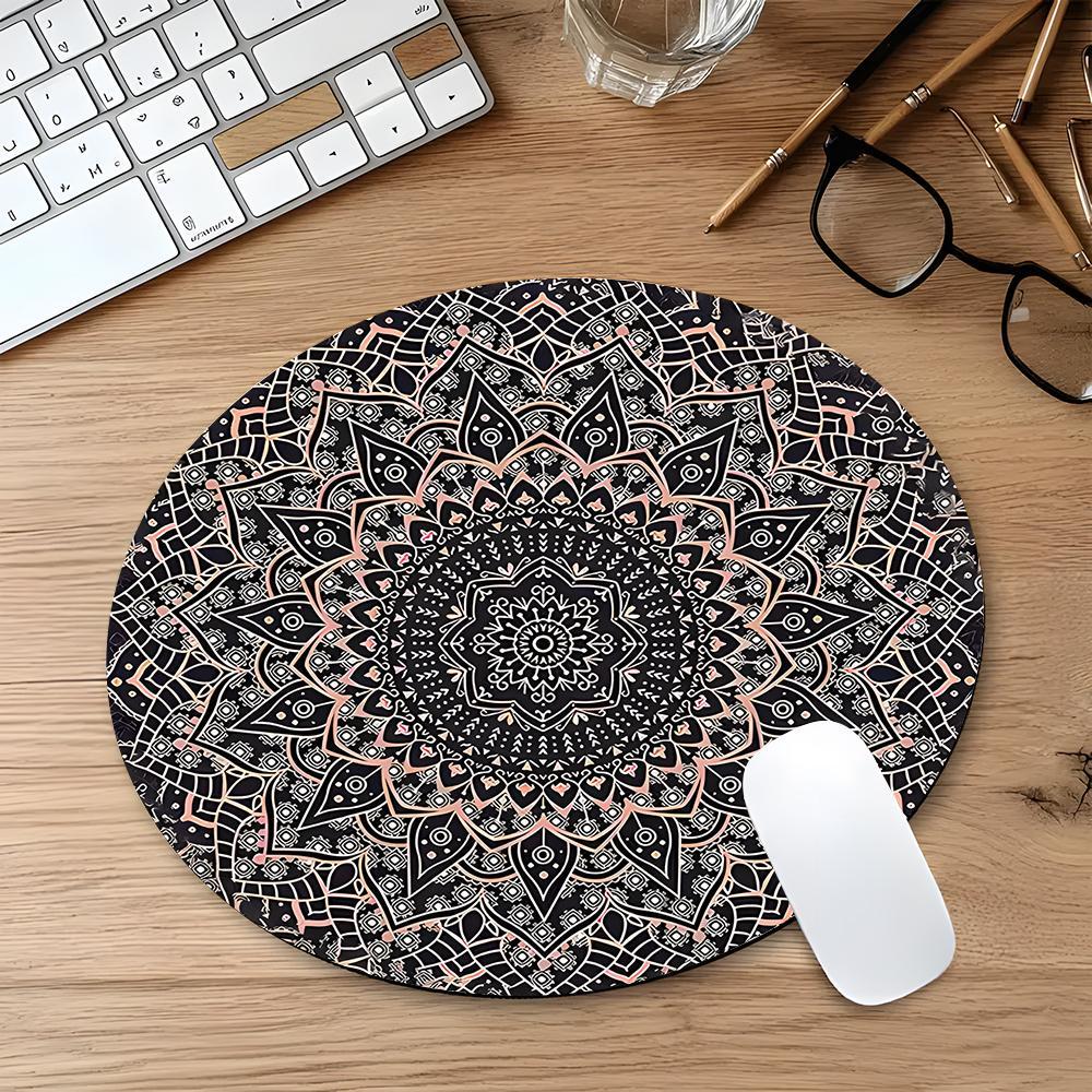 Vintage Mandala Pattern Mouse Pad, Round Mouse Pad with Non-slip Rubber Base, Decorative Mouse Mat for Gaming & Office