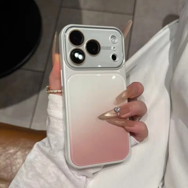 Gradient Color-Block Phone Case with Glass Back Panel, Compatible with iPhone 17 Pro Max, 16, 15, 14, and 13, Includes Camera Lens Protector