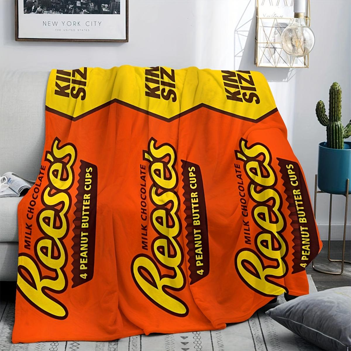 Reese'S Peanut Butter Cups Flannel Throw Blanket - Contemporary Style, Soft And Cozy, All-Season Multipurpose, Machine Washable, Digital Print, 200-250Gsm, Ideal for Sofa, Bed, Office, Camping, Travel - Great Gift for All Occasions