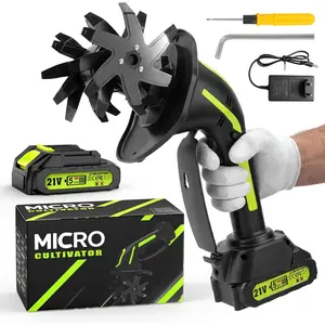 21V Cordless Tiller Cultivator, 235RPM Electric Hand Tiller with 2.0Ah , 4" Tilling Width & Depth,  Mini Garden Tiller for Gardening, Raised Bed & Soil Loosening