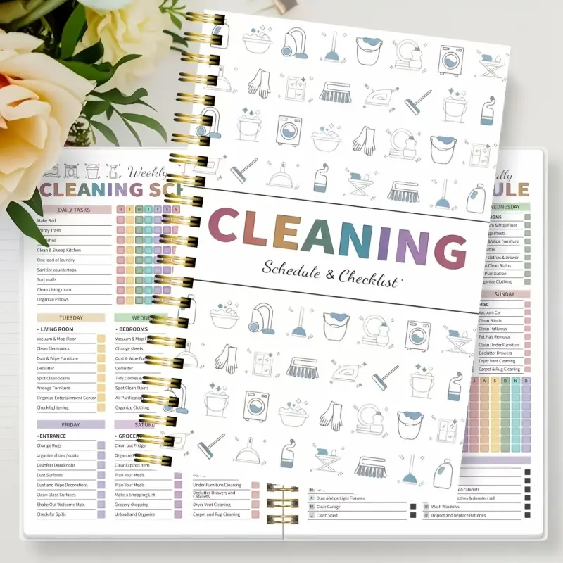 2 Pack ADHD Cleaning Notebook (Spiral Bound) - Color Coded Cleaning Schedule & Task Checklist, Productivity & Housekeeping Log for Families & Housewives