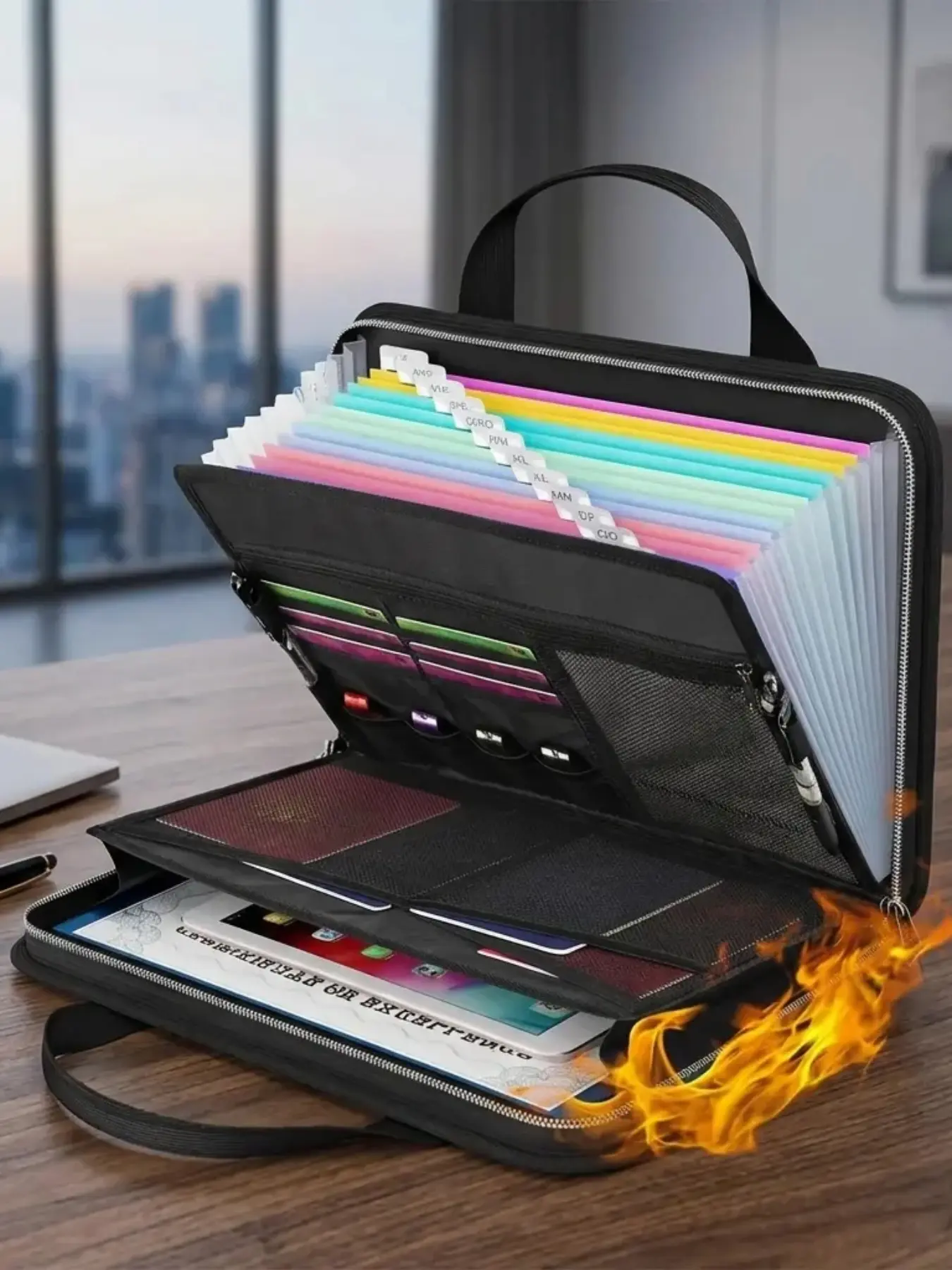 Fireproof Expanding Documents Organizer, Large-Capacity Expandable Accordion Multi-Pocket Folder, Document Bag with Handle for A4 Paper, Office Supplies