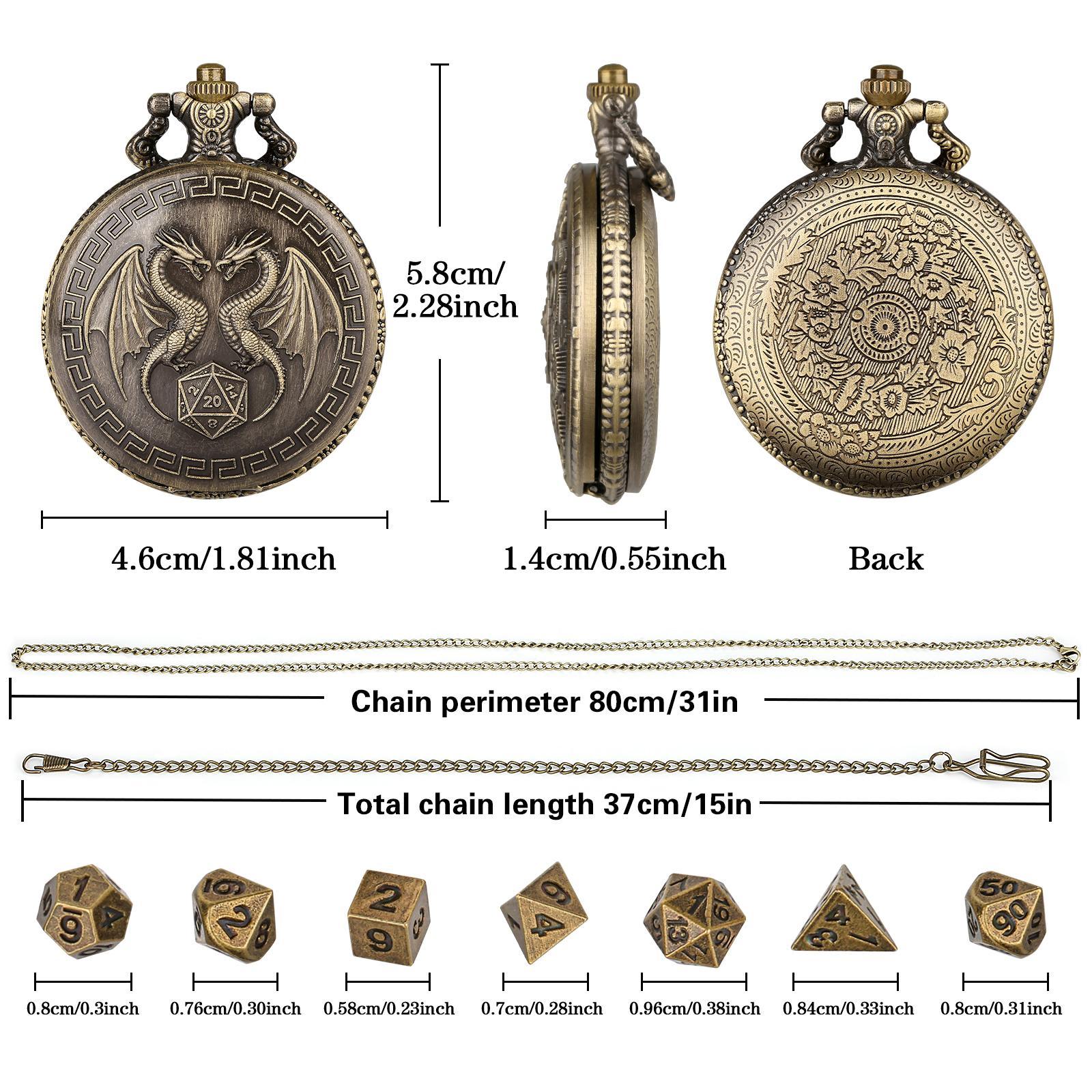 Durable Dragon Pattern Dice Set, Dnd Metal Dice, Polyhedral Dice Set, 1 Set Dice with Chain & Watch Case, Role Playing Game Accessories, Tabletop Games for Party, Family, Friends