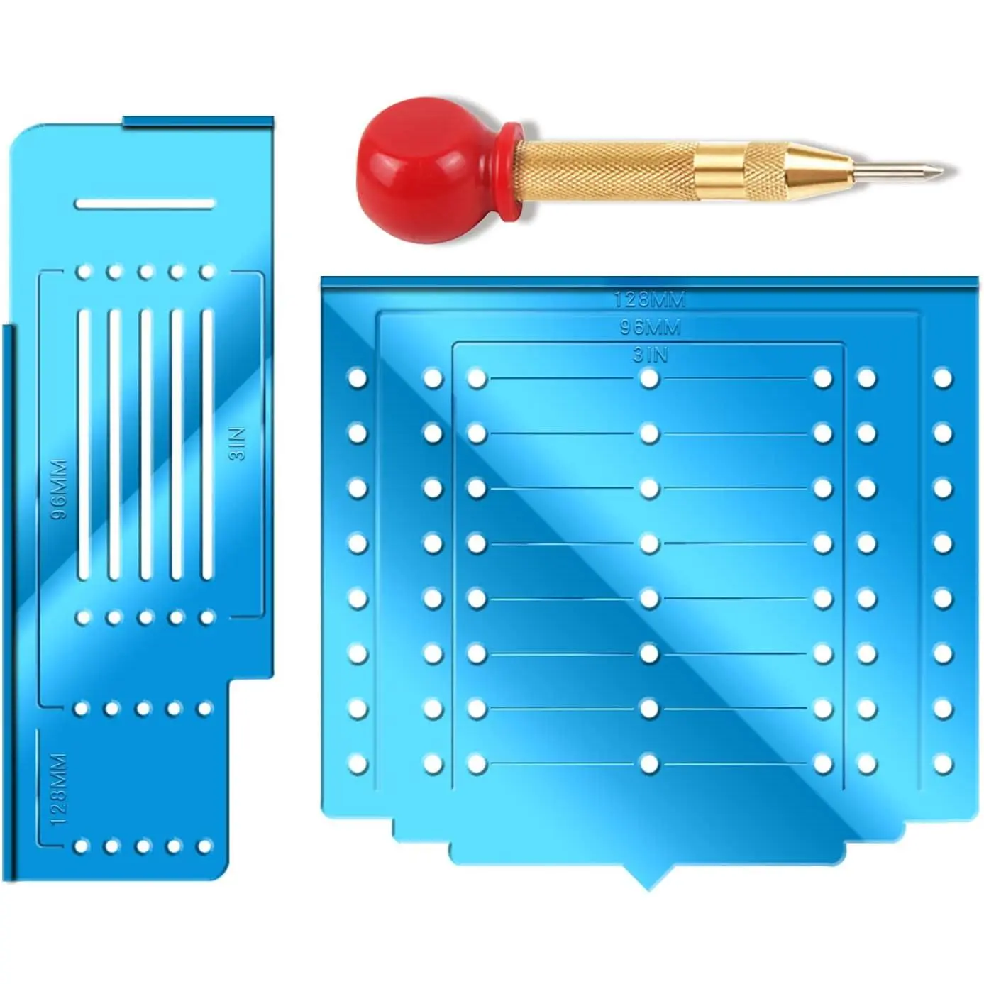 Cabinet Hardware Template with Center Punch, Cabinet Handle Template Tool - Use for Handles Knobs Pulls on Drawers/Doors, Hardware Installation Perfect Match Kit.