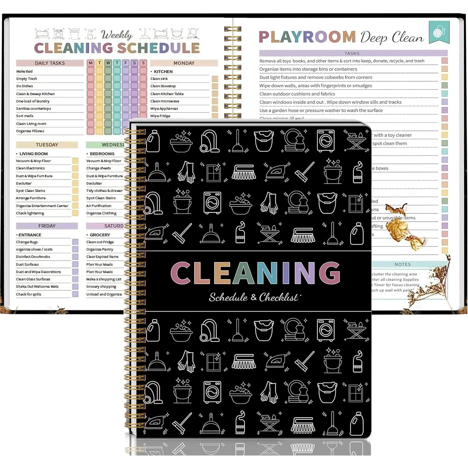 Cleaning Planner for Adults Women, Cleaning Schedule and Checklist | 8.5" x 11",  PVC Cover, for Daily, Weekly & Monthly Cleaning Tasks, -Free  Cleaning Journal
