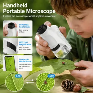 Portable Kids Pocket Microscope, 120X Magnification STEM Science Toy with LED Light, Educational Gift for Students, Outdoor Exploration Lab Kit, Christmas Birthday Present for Children