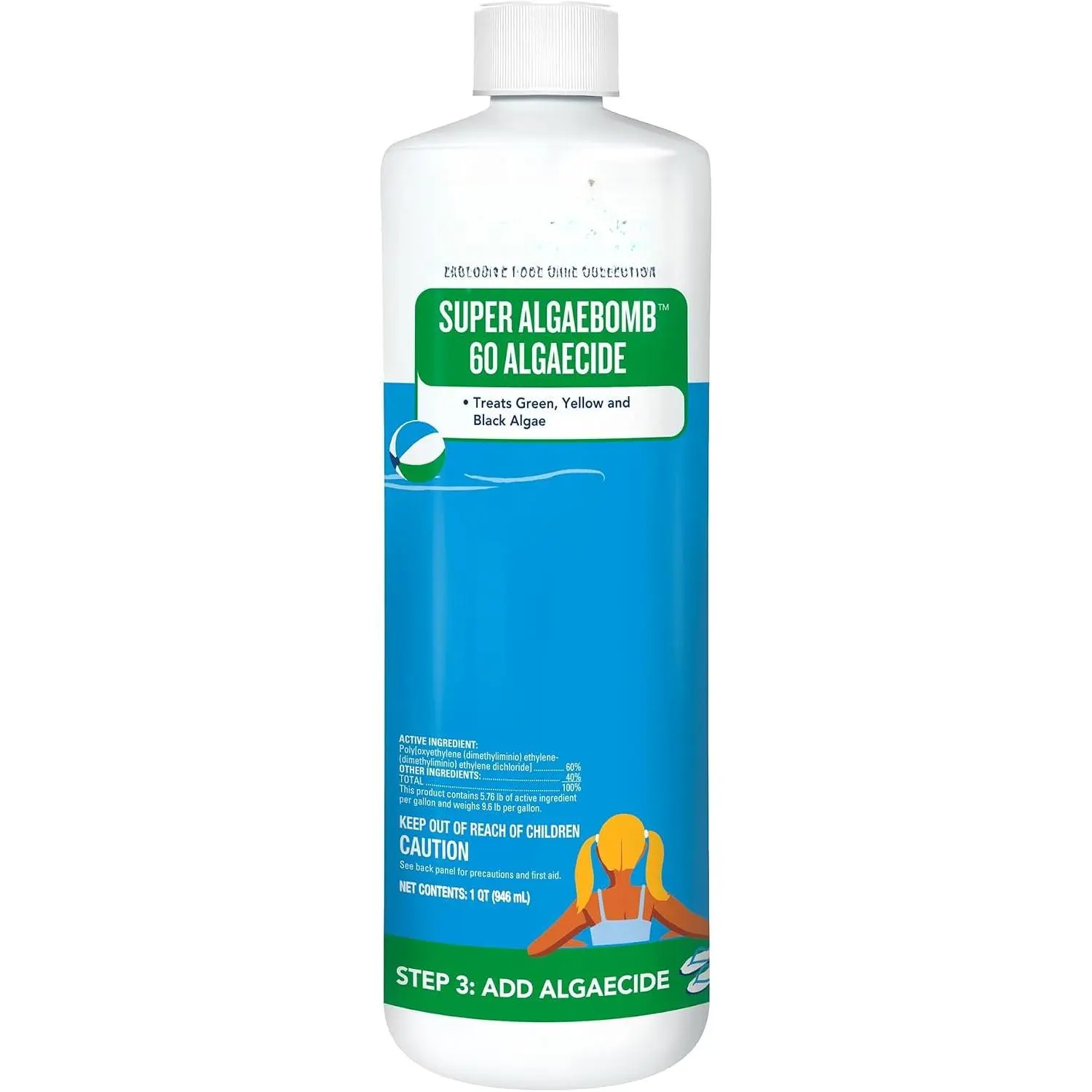 Super AlgaeBomb 60 Algaecide 1 Qt -  Pool Algae Control  - -Acting Non-Foaming Formula -  & Prevents Green, Black & Mustard Algae - for Pools, Spas & Fountains