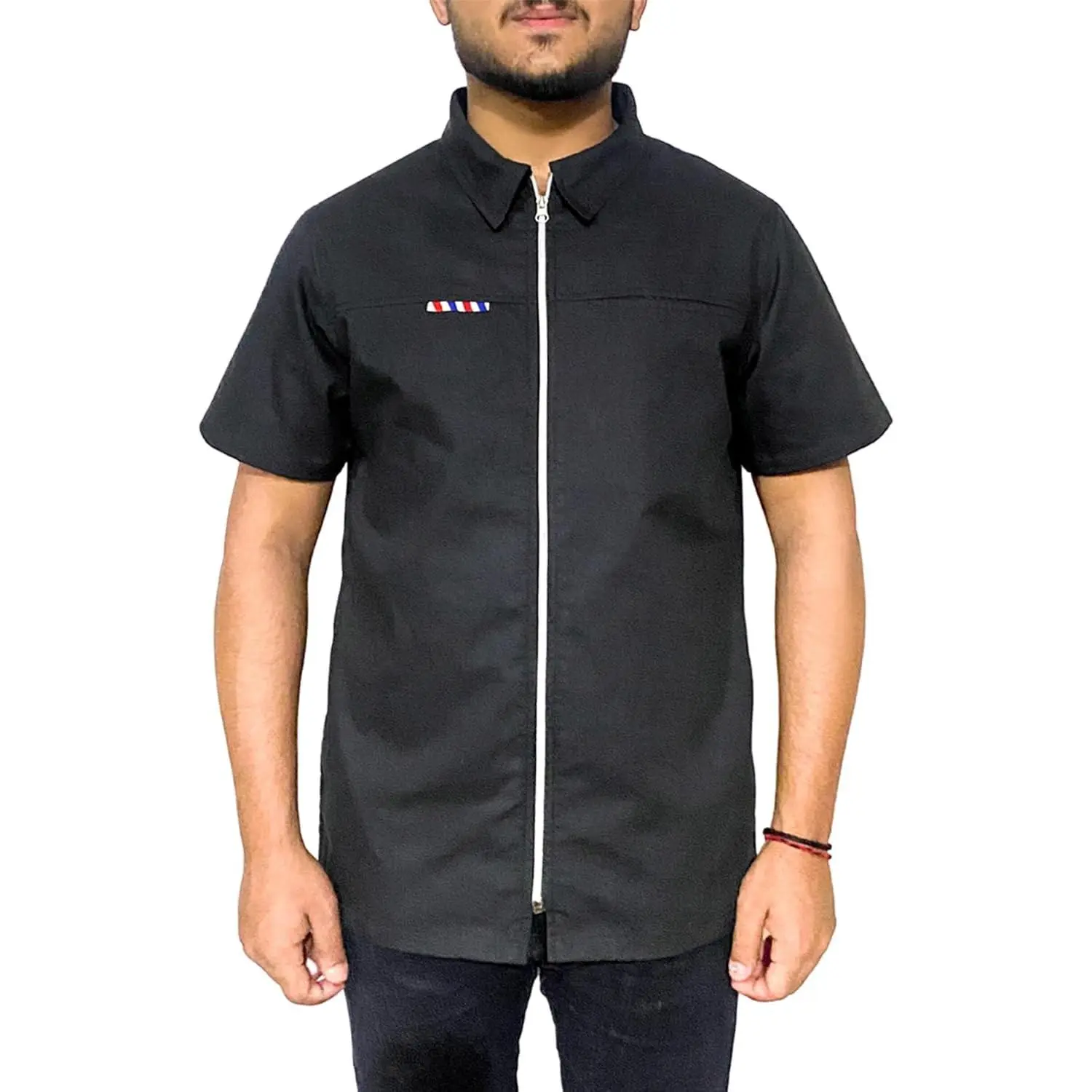 Professional Barber Jacket Half Sleeve Shirt Men's Black Hairdresser Salon Smocks Hair Stylist Smock Uniform(Gift)