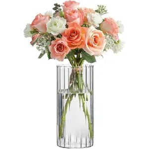 ComSaf Clear 8-Inch Ribbed Glass Cylinder Vases - Bud Vases, Hurricane Floating Candle Holders for Wedding Centerpieces, Home Decor, Housewarming Gifts