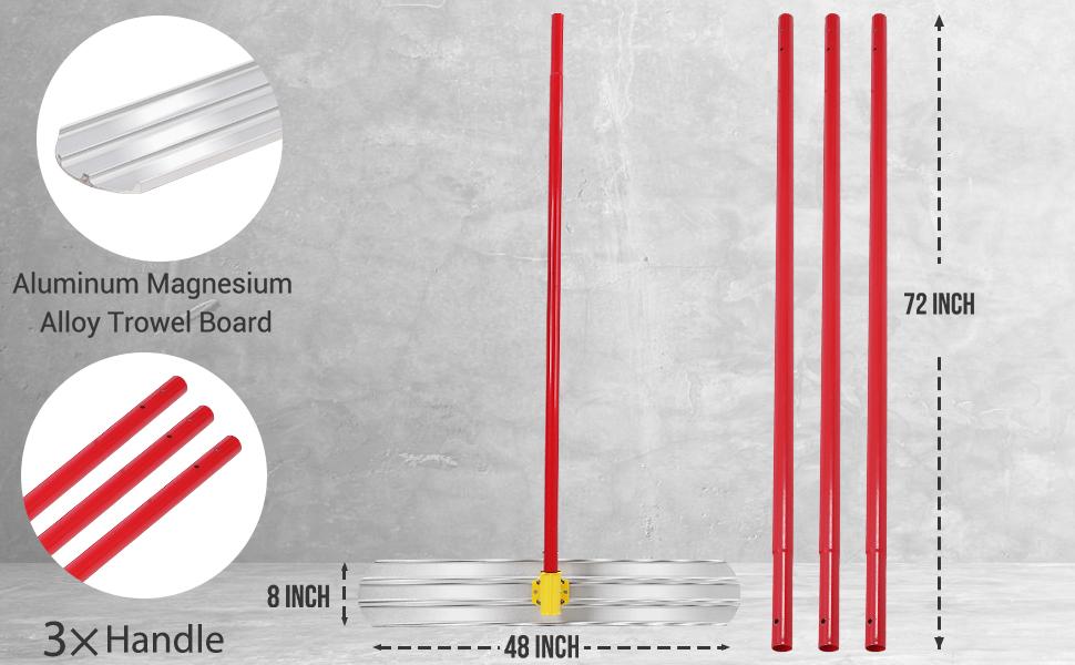 GARVEE 48''x8'' Concrete Bull Float, Aluminum Alloy Concrete Float Tool with Handles ×3, Flexible Concrete Tools Finishing, Concrete Surface Smoothing Tools Kit for Road, Walls