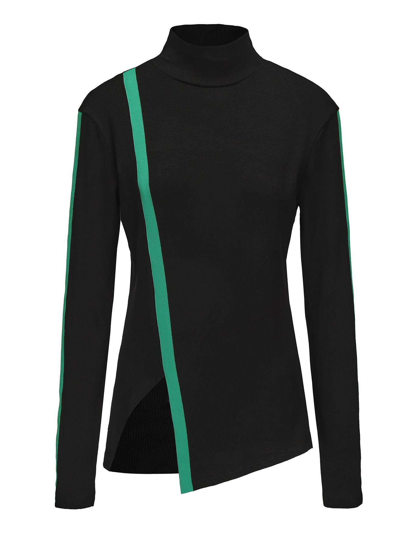 UOOZEE women's fashion casual tight solid color slit high collar sweater, simple and design sense, daily comfort, elastic fabric, comfortable and breathable, slim fit and figure showing Black Long Sleeve Basic Tops Knitwear outfits