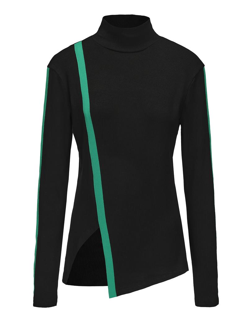 UOOZEE women's fashion casual tight solid color slit high collar sweater, simple and design sense, daily comfort, elastic fabric, comfortable and breathable, slim fit and figure showing Black Long Sleeve Basic Tops Knitwear outfits