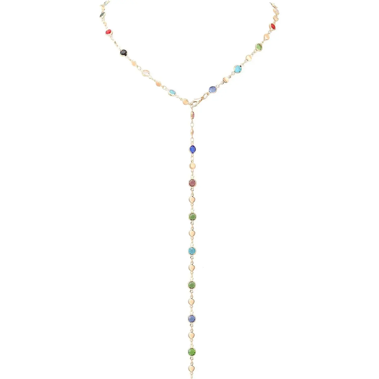 Rhinestone Necklace for Women Boho Long Y Lariat  Necklace Stack Colorful Summer Beach