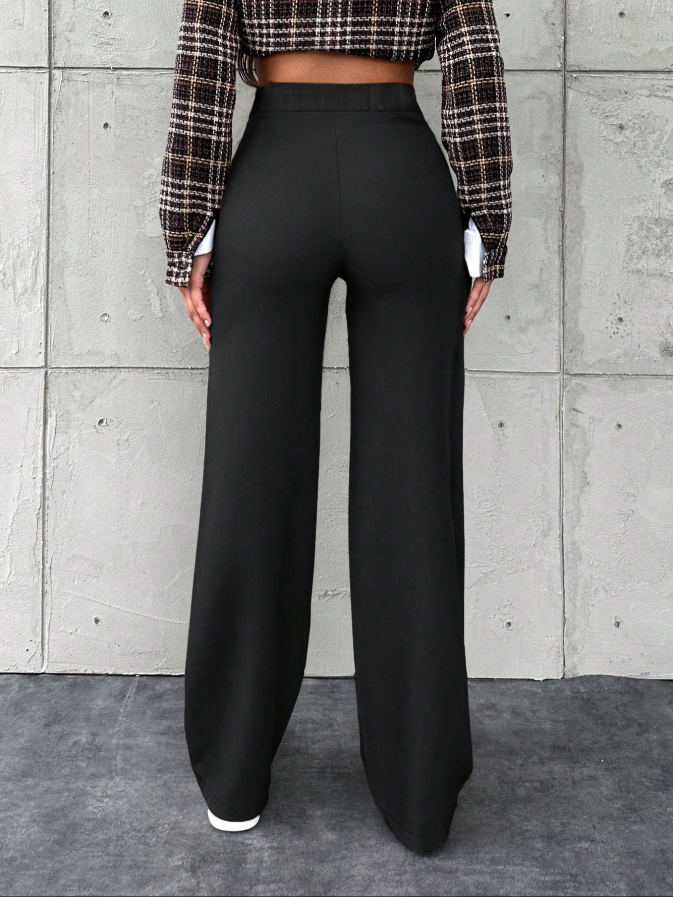 Women's Fashion Wide Leg Pants Bottom, Casual High Waist Loose-Fitting Trousers, Comfortable All-Season Wear, Stylish Ladies' Clothing, Knit