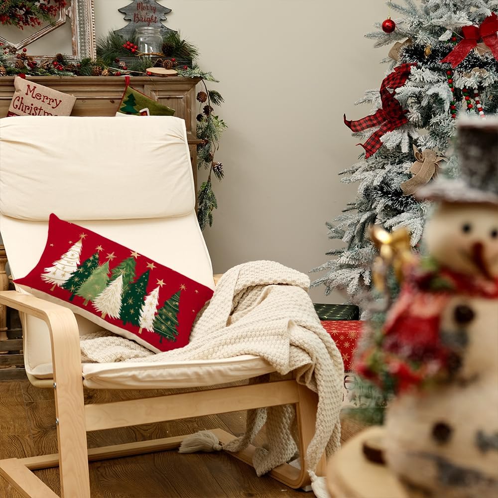Christmas Themed Cushion Cover, 1/2/4/6/8/12pcs Lovely Star & Tree Pattern Throw Pillow Cover without Filler for Home Sofa Bed