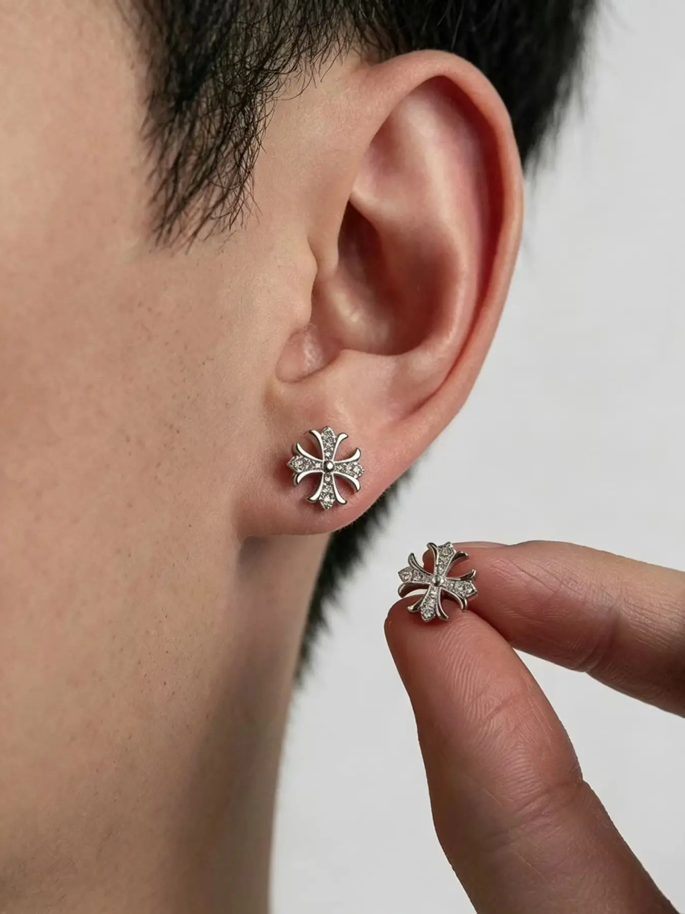 Fashion Retro Hip Hop Cross Zircon Full Drill Earrings, Unisex Casual Sparkling Ear Jewelry, All Seasons Lightweight Luxury