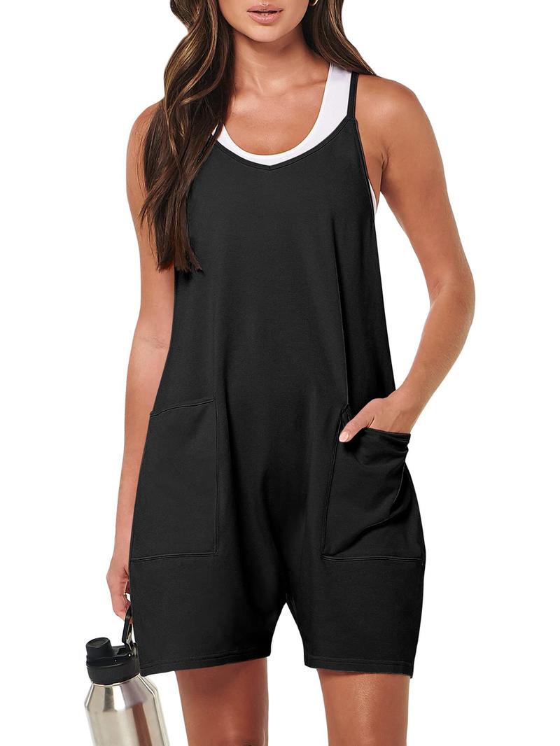 Women's Plain Pocket Adjustable Strap Cami Jumpsuit without Tank Top, Casual Sleeveless Jumpsuit for Summer, Ladies Clothes for Daily Wear