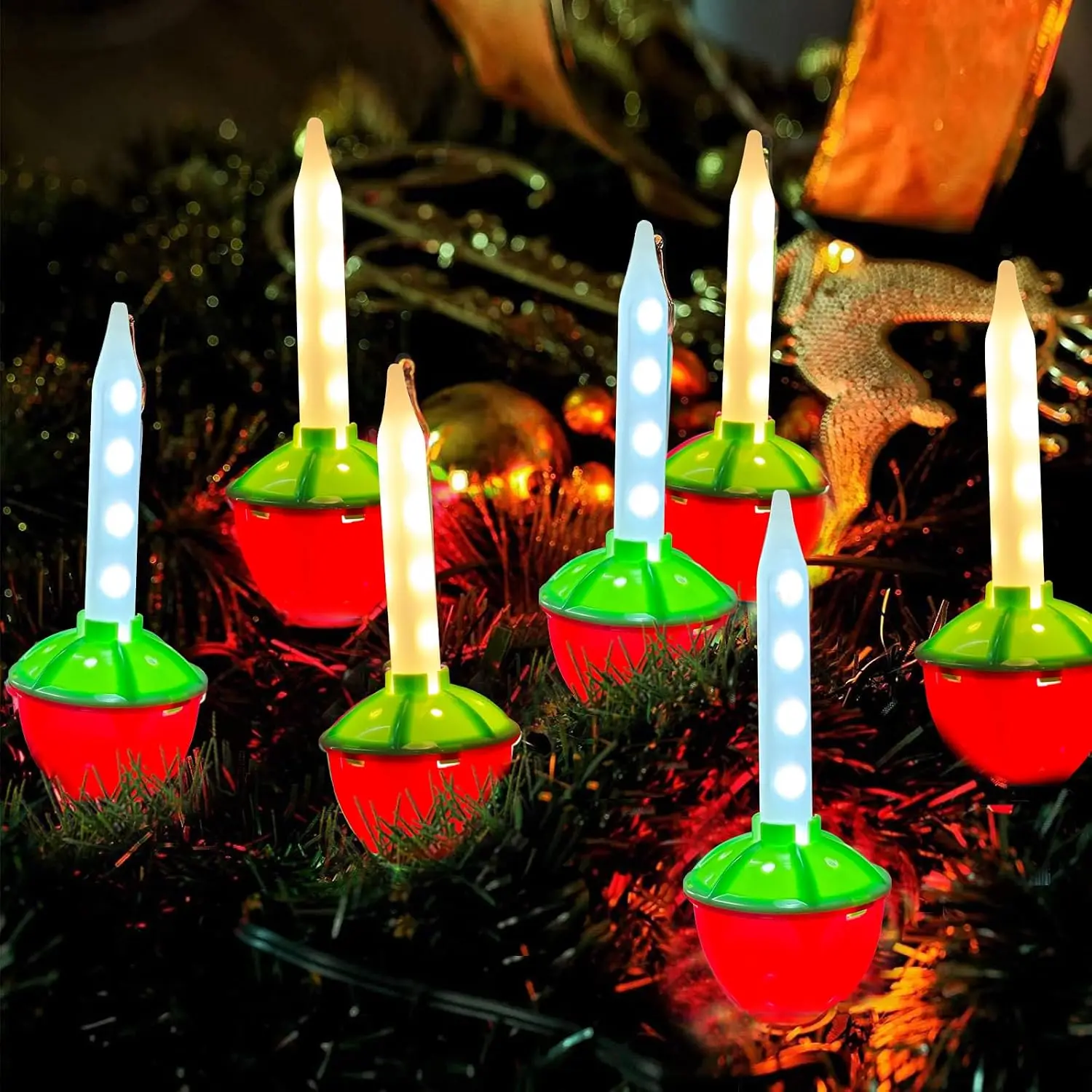 Christmas Bubble Lights Plug in, 7.5Ft  Christmas String Light Outdoor with 8 LED Red Green Bubble Lights Glow Twinkling Warm White for Holiday Party Fireplace Garden Tree Pathway Decorations