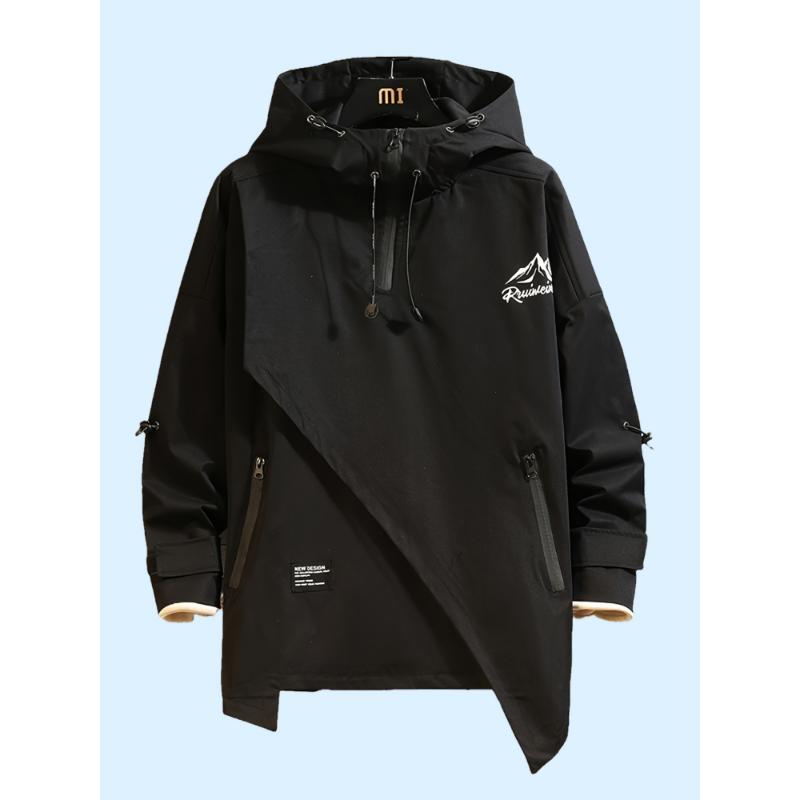Hooded Jacket OverSize Jackets For Men Patchwork Zipper Coats Casual Menswear
